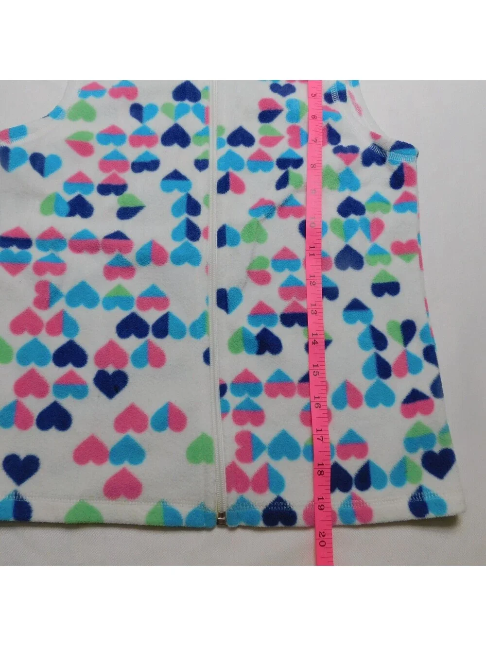 Old Navy Girls Fleece Vest Size Large L 10-12 White Pink Blue Heart Full Zip Gil
